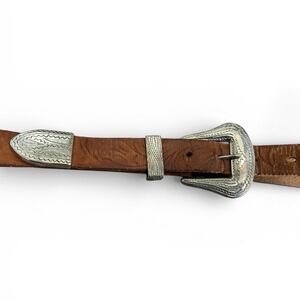 Vintage Leather Belt Century Canada Western Buckle Brown Size‎ 28–31